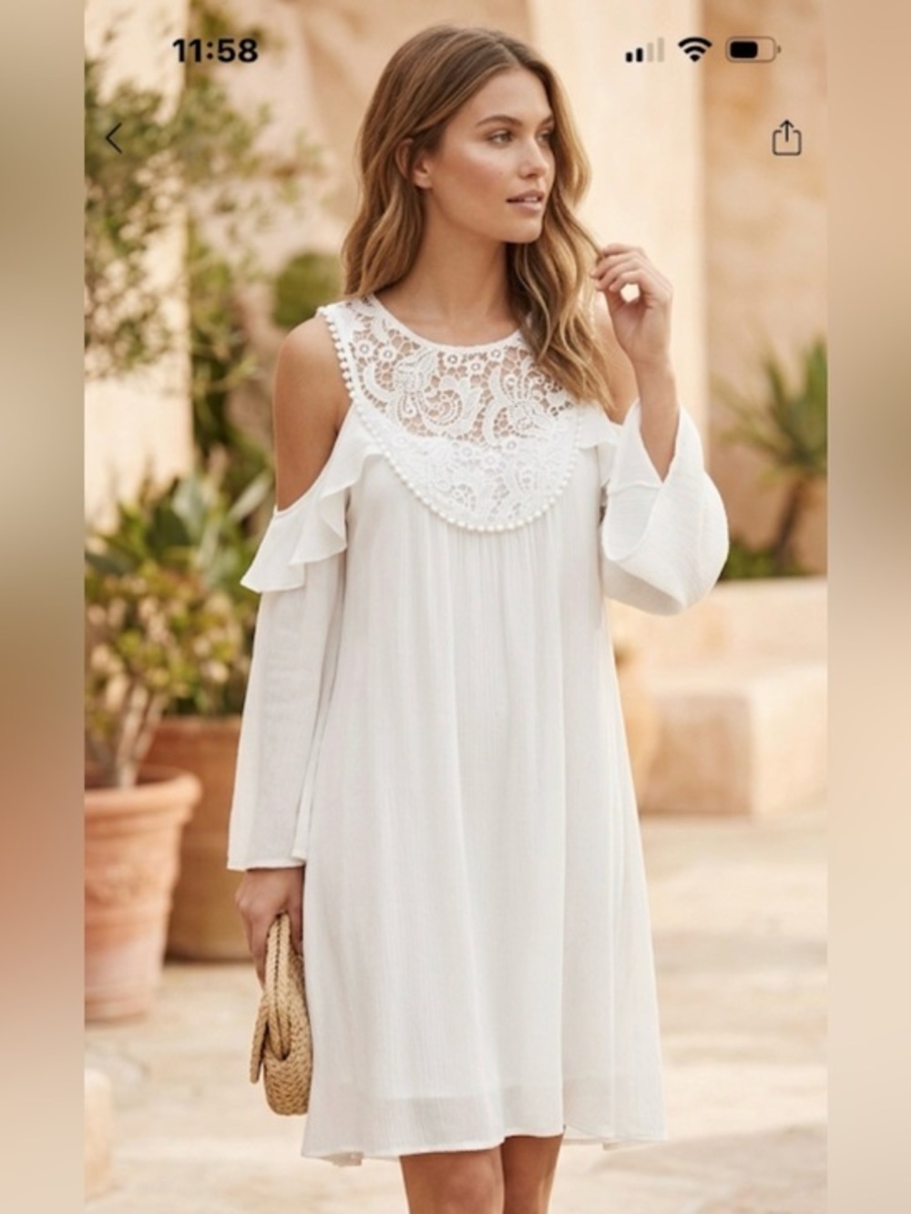 NWT BCBGMAXAZRIA White Lace Cold Shoulder Boho Dress M